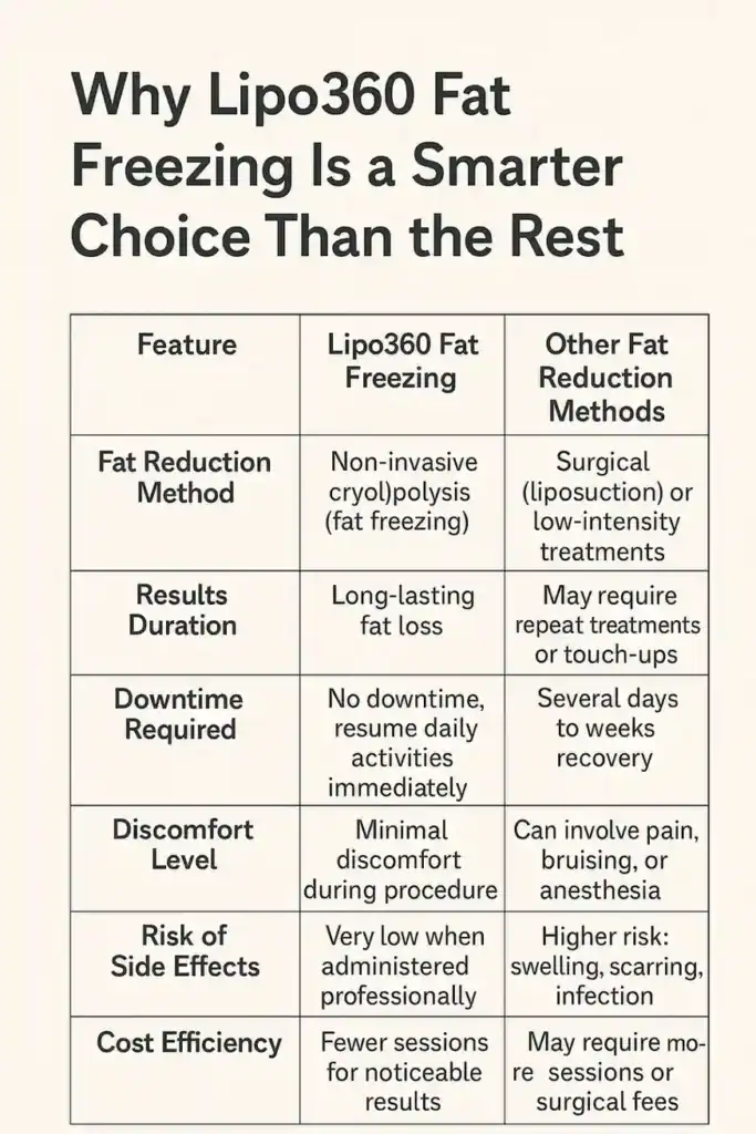 Is it possible to permanently freeze fat cells? 2 Table showing benefits of fat freezing to remove fat cells Nottingham from Lipo 360