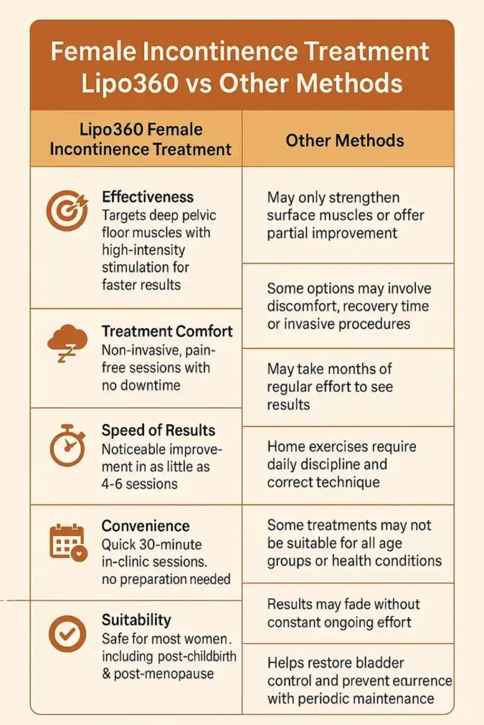 Comprehensive Guide To Female Incontinence Treatment Options 1 Table showing benefits of incontinence treatment Nottingham